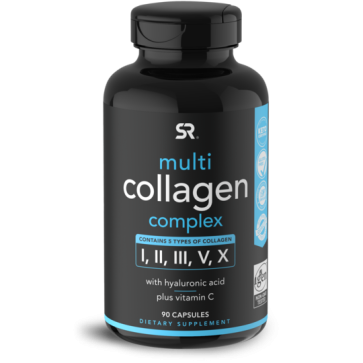 Multi Collagen Complex I, II, III, V, X with Hyaluric acid and Vit C  90caps Sports Research Sports Research