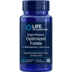 High Potency Optimized Folate L-Methylfolate  8500 mcg 30 veg Tablets Life Extension Life Extension