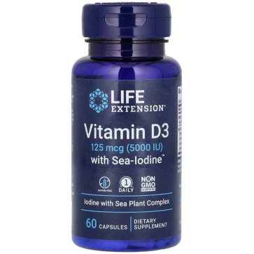 Vitamin D3 with Sea-Iodine, 125 mcg (5,000 IU), 60 Capsules Life Extension Life Extension