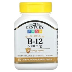 B-12, Cherry, 5,000 mcg, 110 Sublingual Tablets 21st Century 21stCentury