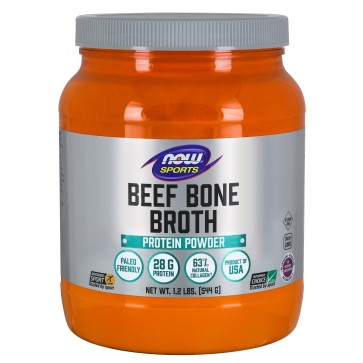 Bone Broth, Beef Powder - 1.2 Lbs. NOW Sports