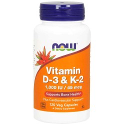 Vitamina D3 + K2 (120 cápsulas) - Now Foods