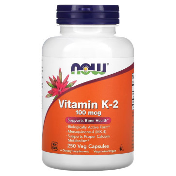 Vitamin K-2, 100 mcg, 250 Veg Capsules Now foods Now
