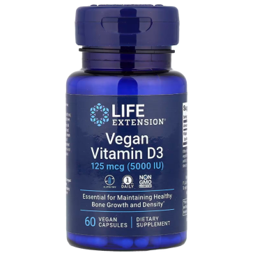Vegan Vitamin D3, 125 mcg (5000 IU), 60 Vegan Capsules Life Extension Life Extension