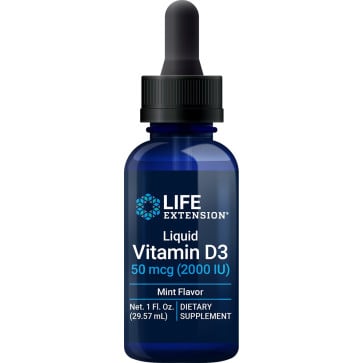 Liquid Vitamin D3, 50 mcg (2,000 IU), 1 fl oz (29.57 ml) Mint Life Life Extension