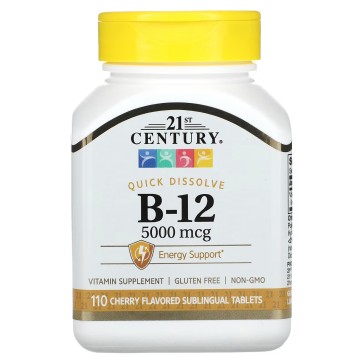B-12, Cherry, 5,000 mcg, 110 Sublingual Tablets 21st Century 21stCentury