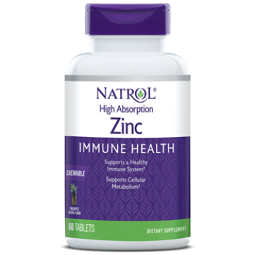 High Absorption Zinc Immune Health, 7.5 mg, Pineapple Chewable Tablet, 60ct Natrol Natrol