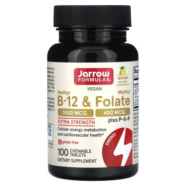 Vegan Methyl B-12 & Methyl Folate, Extra Strength, Lemon, 100 Chewable Tablets Jarrow Formulas jarrow Formulas