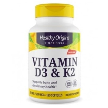 Vitamina D3 e K2 50mcg/200mcg Healthy Origins 180 softgels Healthy Origins Healthy Origins