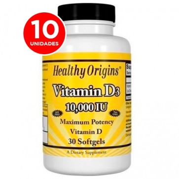 Combo: 10un Vitamina D3 10.000IU (30 softgels) - Healthy Origins Healthy Origins
