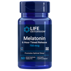 Melatonin, 6 Hour Timed Release, 750 mcg, 60 Vegetarian Tablets Life Extension Life Extension