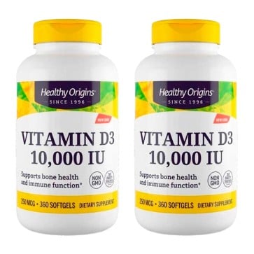 2 Vitamina D3 10.000 IU (360 softgels) - Healthy Origins 